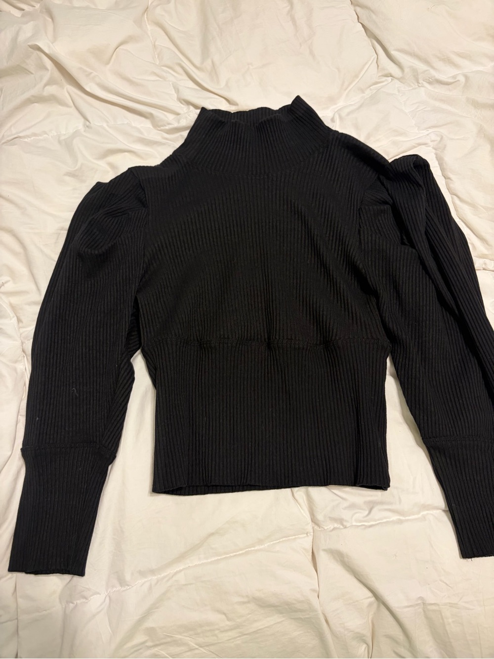 Free People Black Ribbed Mock Neck Long Sleeve Top